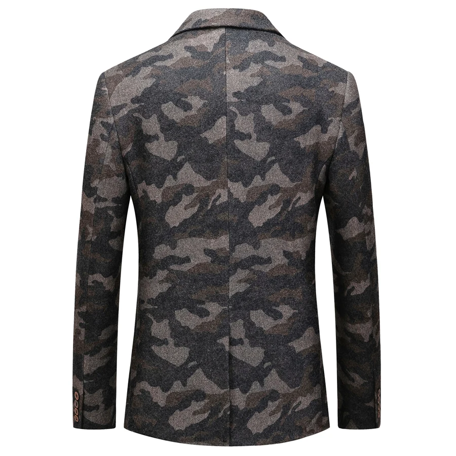 Приталенный мужской Камуфляжный Блейзер, куртка 5XL 6XL, серый, красный, камуфляжный шерстяной Блейзер для мужчин, повседневная одежда для выпускного вечера, Q803