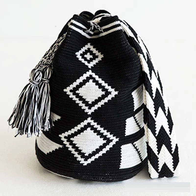 Wayuu вязание крючком ручной DIY Вибрационный классический мешок загадочный Тотем из колумбийских меньшинств ручной работы волнистые кружева нить группа линия - Цвет: Сиренево-синего цвета