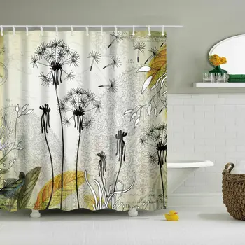 

Black Dandelion Polyester Waterproof Bathroom Fabric Shower Curtain 12 Hook