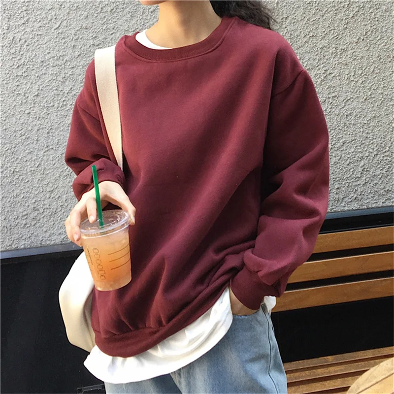  BGTEEVER Solid O-neck Women Sweatshirt Thicken Female Hoodies Loose Pullovers Sweatshirt Casual Wom