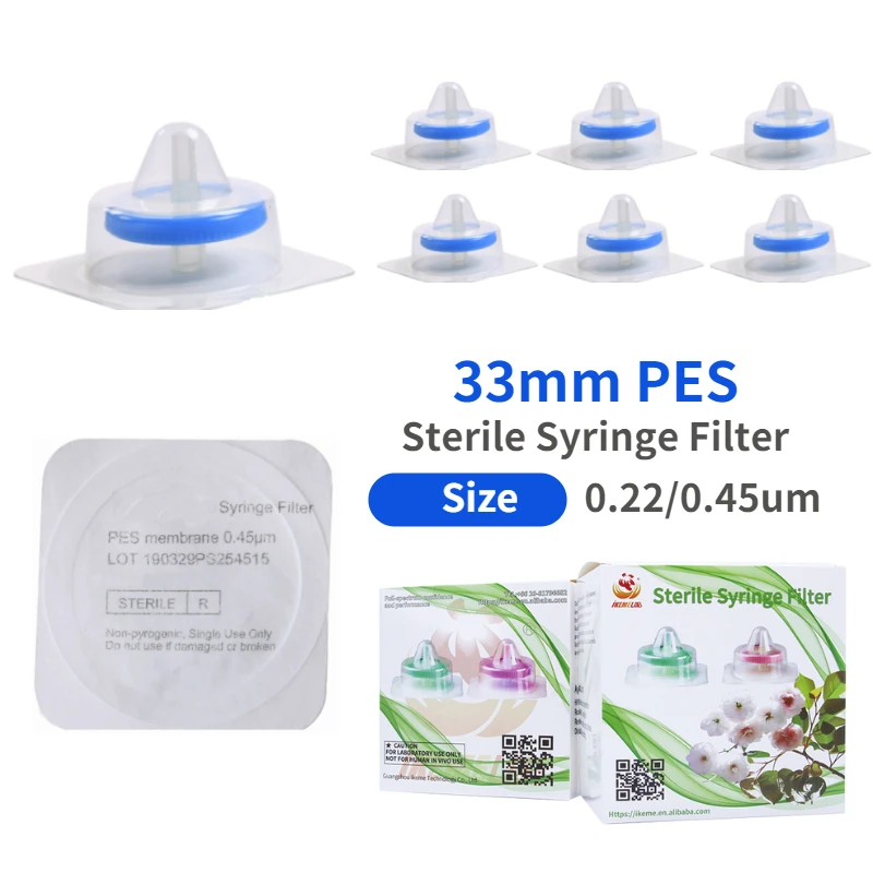 Sterilize Pes Syringe Filter 33mm 0.22um 0.45um Pall Membrane Material