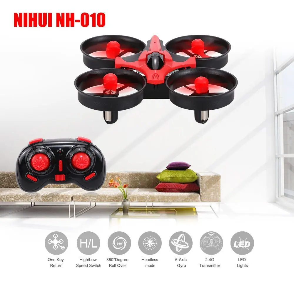 Mini 2.4G 4-Wheel RC Quadcopter Helicopter Transmitter 6 Axis LED Light RTF Remote Control Drone One-key Return Aircraft