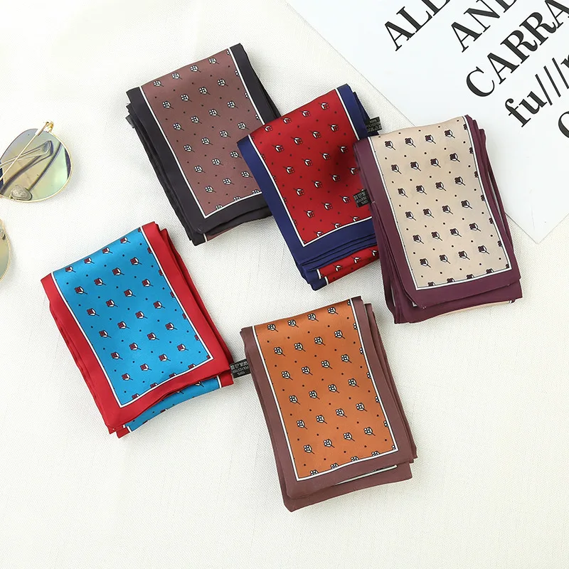 

Double-sided Scarf Floret Printing Silk Scarves for Women Imitation Silk Long Bib Hair Ties Bands Decoration Bag Streamer