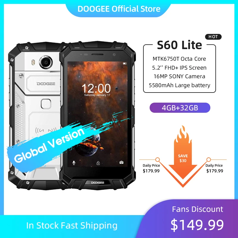DOOGEE S60 Lite смартфон с 5 дюймовым дисплеем восьмиядерным процессором MTK6750T ОЗУ 4 Гб