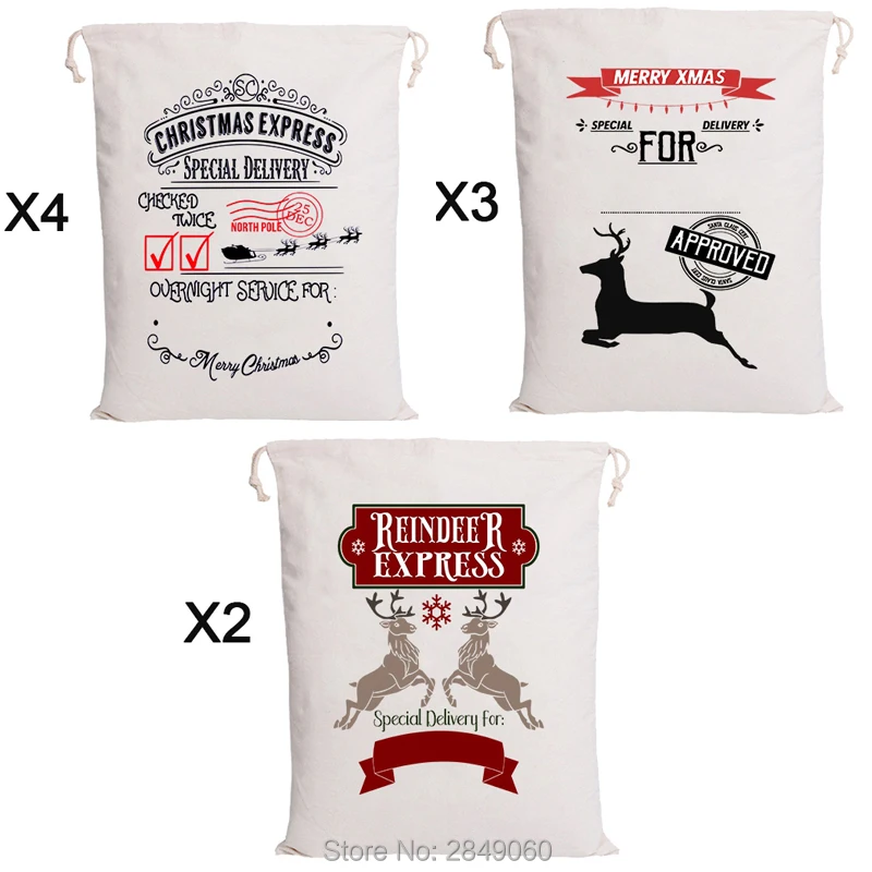 

Christmas Gift Bags 20pcs/lot Santa Sacks Canvas Drawstring Bag Kids Toy Customized Party Decorations Graduation Present
