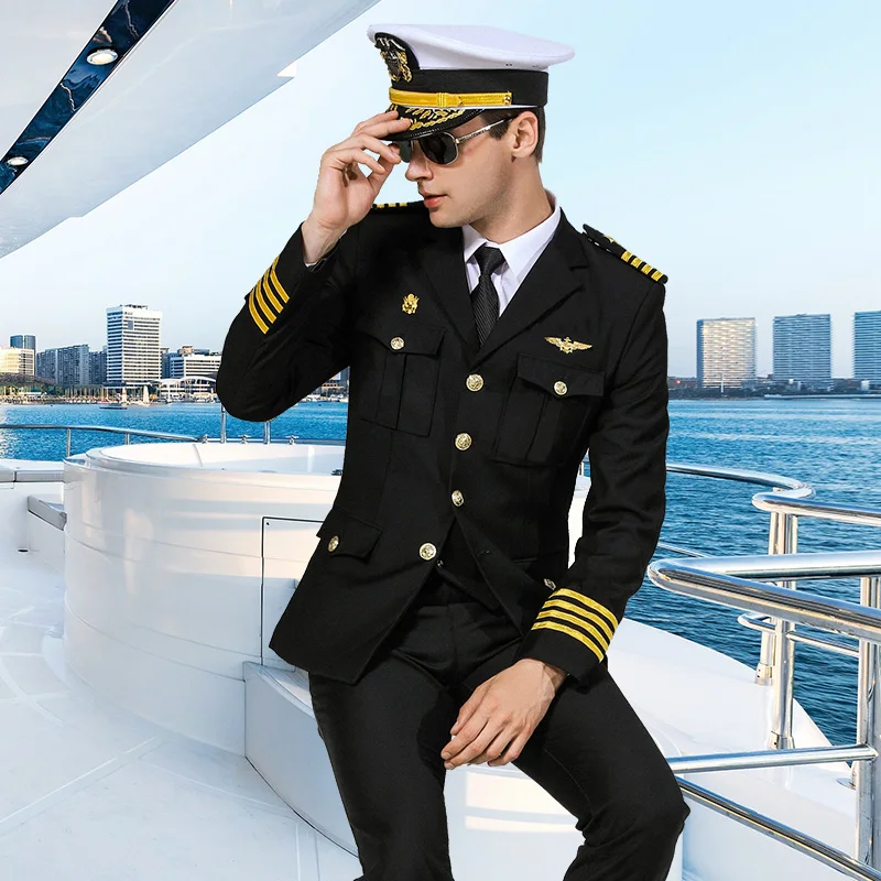 Captain Seaman Professional Uniform Security Guard Business Clothing Costume Suit Pilot Ship Sailor Performance Dress Jacket mens suit