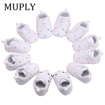 

2 Pairs/Package Baby Shoes Newborn Boys Girls Heart Star Pattern First Walkers Kids Toddlers Lace Up PU Sneakers 0-18 Months