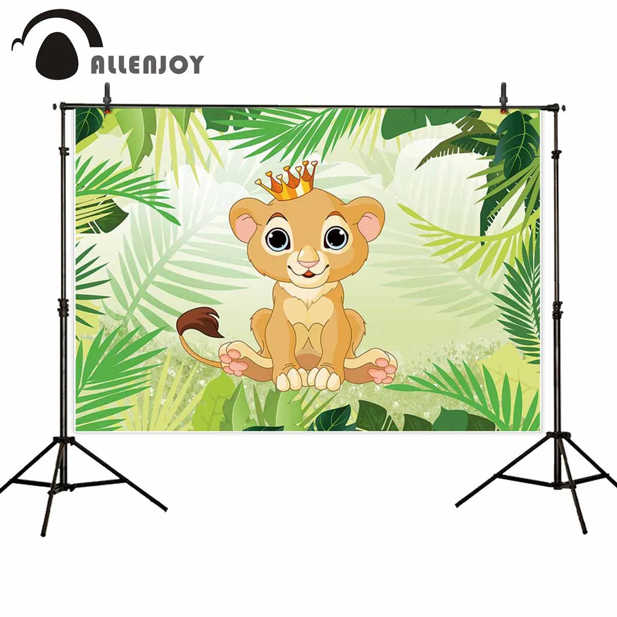 

Allenjoy Animals Backdrops Cartoon Lion Crown Tropical Leaves Grass Birthday Banner Baby Shower Celebration Party Wall Photozone