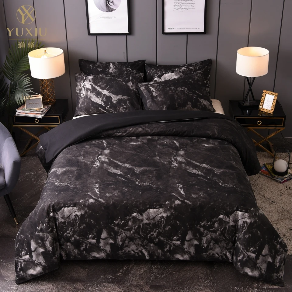 New Black YuXiu черный мраморный геометрический узор постельное белье простой пододеяльник наборы 3 шт. Комплект постельного белья Король Королева один Твин Полный размер - Цвет: New Black
