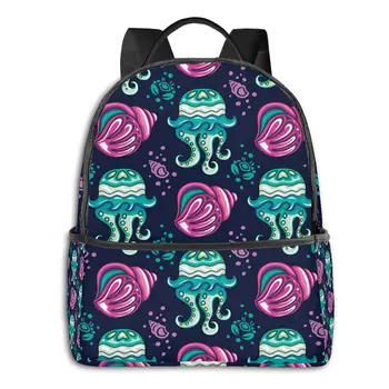 

Classical Simple Women Men canvas Backpacks School bag Coral Reef Mollusk Shell And Ornate Jellyfish Laptop Back pack travel bag