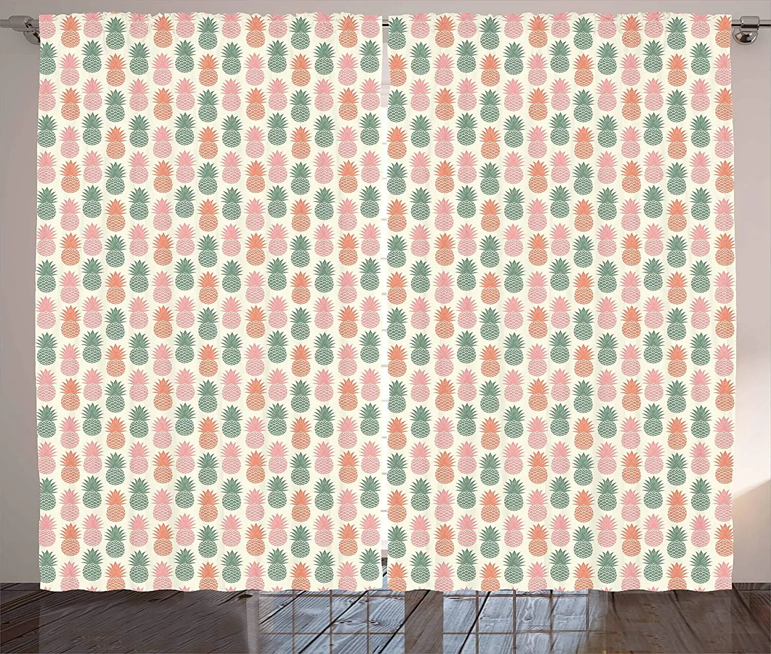 Vintage Blackout Curtains Colorful Pineapple Silhouettes Pattern on a Beige Background Retro Fruit Living Room Window Drapes | Дом и сад