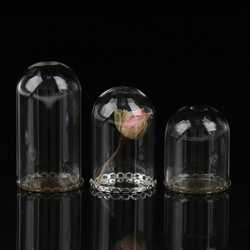 1Pc 1:12 Dollhouse Miniature Decor Flower Display Glass Display Bell Jar with Base Dollhouse Decoration Accessories 3