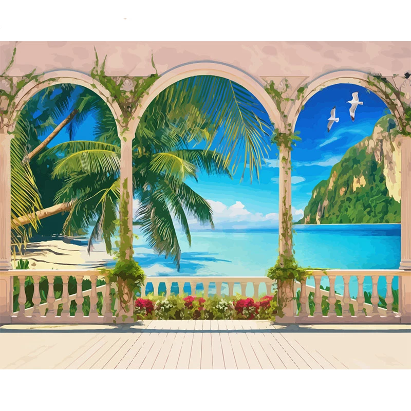 Картина по номерам DIY дропшиппинг 40x50 60x75 см тропический залив Колоннада пейзаж