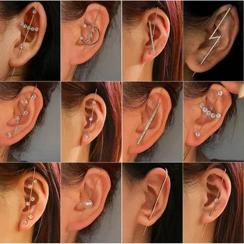 Bohemian Wedding Ear Wrap Crawler Hook Earring Crystal Stud Earrings for Woman Lightning Zirconia Climber Earrings Jewelry Gift