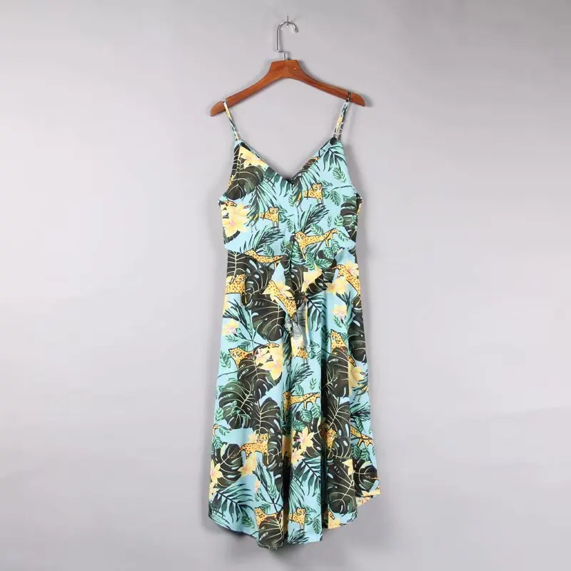 

2018 Summer New Products Western Style Retro Printed V-neck Strapped Dress Women's Slimming Mid-length Dress Fashion J8322
