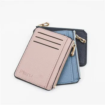 Portafoglio sottile portamonete in pelle PU porta carte da donna in pelle con cerniera Unisex porta biglietti da visita porta carte di credito Mini da uomo
