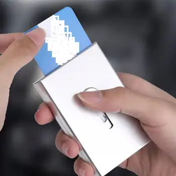 

Men Business Card Holder Hand Push Card Case Bank Card Membership Package Metal Ultra Thin Cards Packaging Organizer