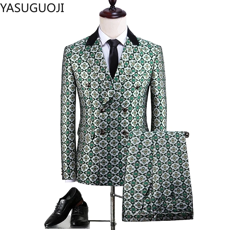 Yasuguoji Plyesxale Floral Suit Men New Chinese Style Green Wedding Suits For Men Luxury Two Pieces Party Dinner Costume Homme Suits Aliexpress