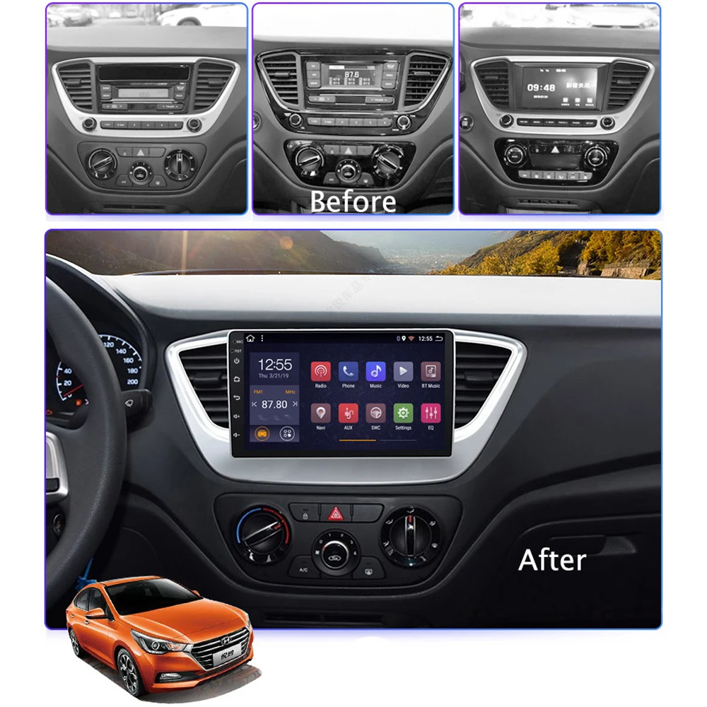 Top Car Radio For Hyundai Verna Solaris 2012-2018 2G+32G video GPS Navigation player Android 8.1 9" multimedia stereo system carplay 1