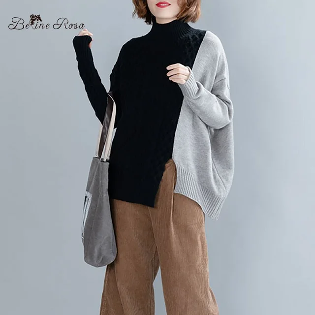 BelineRosa Женские Простые Популярные Цветные повседневные стильные вязаные свитера со стоячим воротником с длинным рукавом Зимние Топы для женщин JJDM0139 - Цвет: black