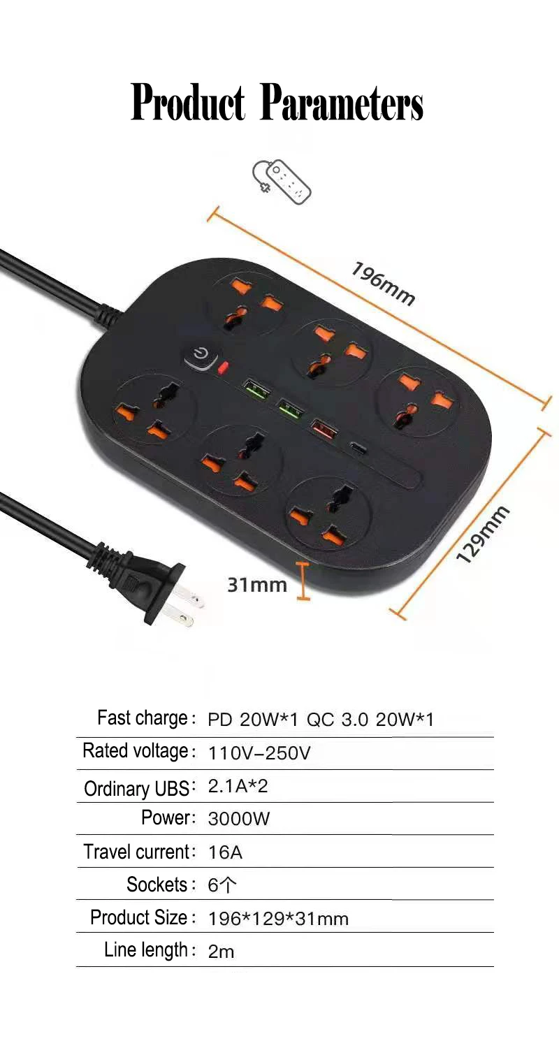 PD 20W QC 3.0 6 AC ܼƮ USB   Ʈִ  Ʈ Ƽ ÷   ̱  EU AU  