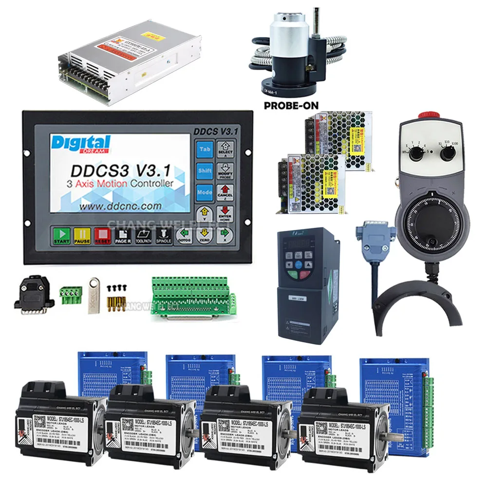 

Cnc Controller Kit Ddcsv3.1 3/4 Axis Jmc57 Closed-loop Stepper Motor Driver 57j1854ec-1000+ 2hss57 Inverter 1.5kw Probe-on Mpg