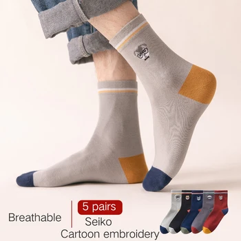 

Men's gifts spring summer men's socks Thin medium sock Anti-Odor Cartoon funny socks Autumn sports cycling socks men 5 Pairs