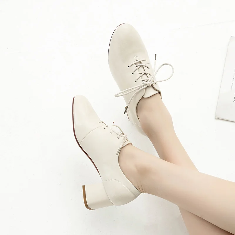 New Spring Women Shallow Brogue Shoes Chunky Heel Oxford Lace Up Female Fashion Elegant Ladies 2020 | Обувь