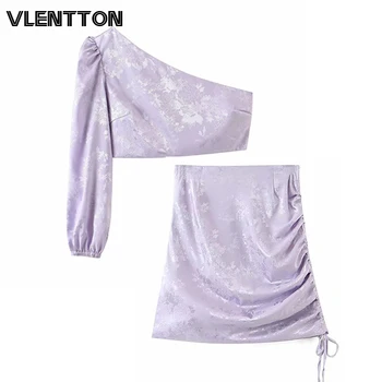 

2020 Spring Summer Fashion Print Sexy Two Piece Set Woman Zipper Strapless Tops & Drawstring Mini Skirt Set Elegant Suits Female