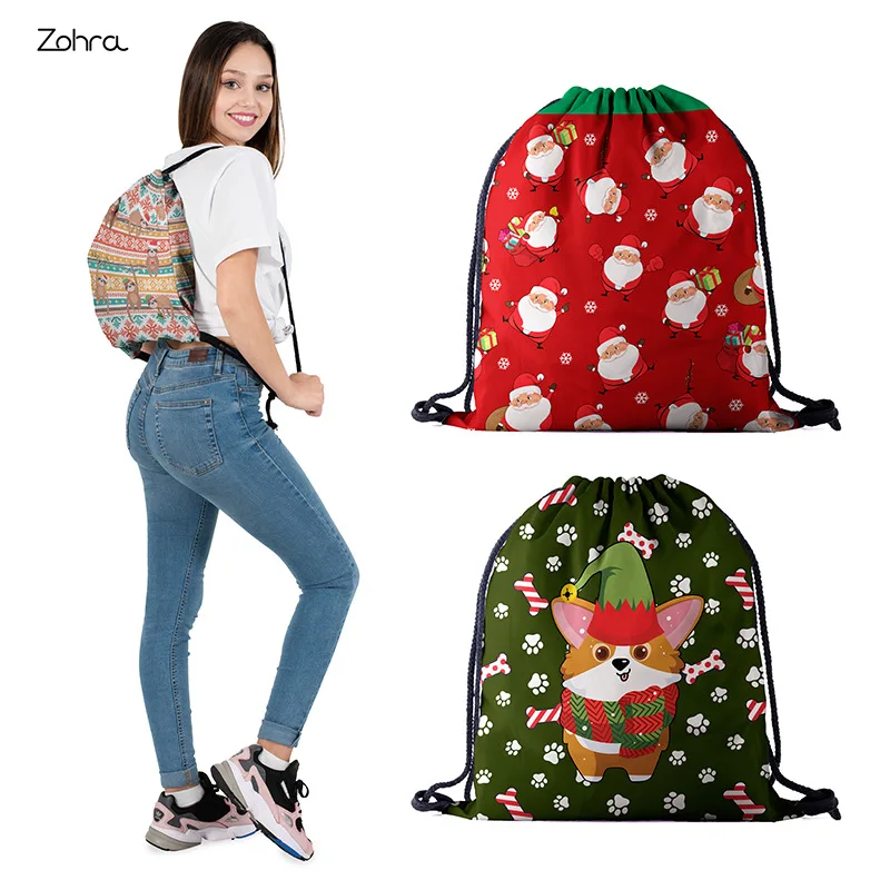 

Zohra Christmas Collection 3D Digital Printing Drawstring Bag Backpack Back Bag