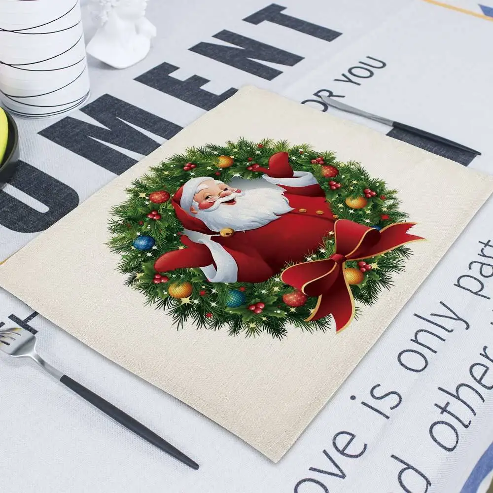Счастливый Санта-Клаус для салфеток тканевые салфетки чайные полотенца 43*32 см Рождественское украшение ретро тканевые салфетки столовый Ресторанный стол коврики Рождество