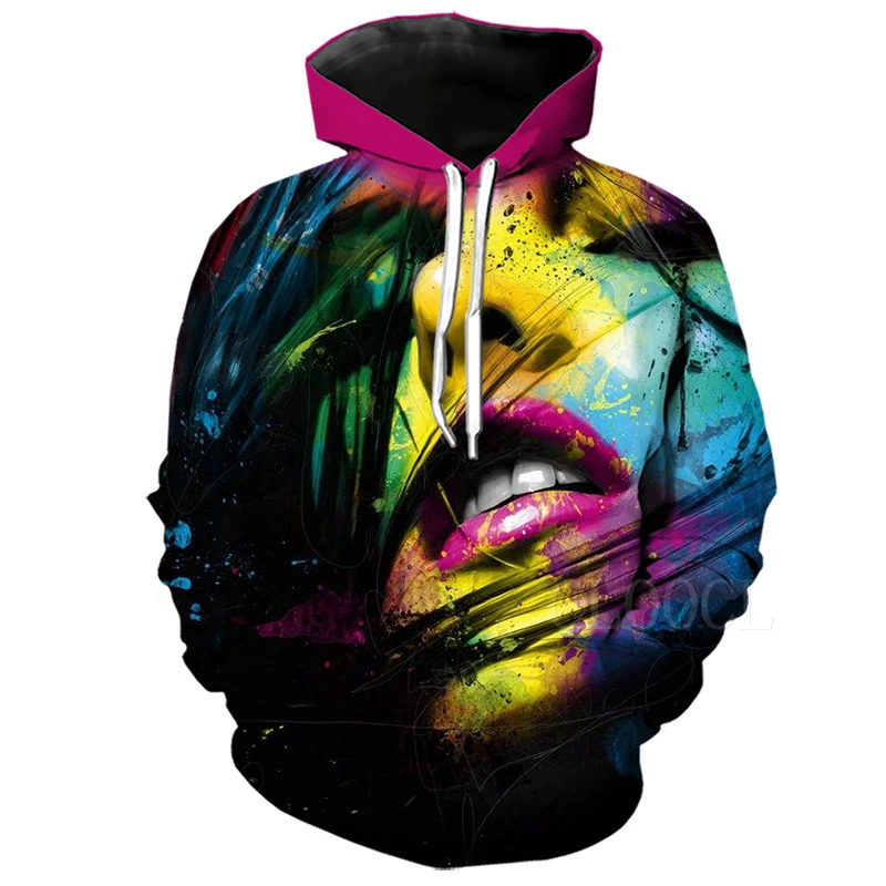 Hoodies 3 Красочные лицо 3D печатных женщин толстовка плюс размер женщин s Мода сексуальные губы женщин с длинным рукавом толстовки в стиле хараджуку пуловер - Цвет: Hoodies 3