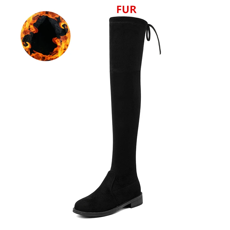 841805Black fur Новинка года; женская обувь на каблуке; Зимние Сапоги выше колена; женские замшевые сапоги; женские сапоги до бедра; женская зимняя обувь; большие размеры - Цвет: 841805Black fur