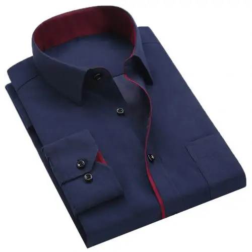Sapphire Blue Мужские рубашки, деловые рубашки, Мужская одежда, сплошной цвет, отложной воротник, длинный рукав, рубашки с карманами, пуговицы размера плюс, мужские рубашки - Цвет: Sapphire Blue