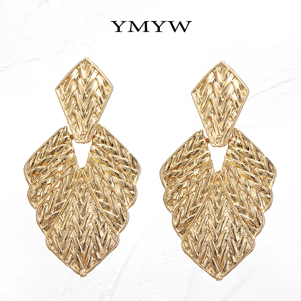 YMYW Мода 2019 ZA Boho серьги-капли в виде золотого металлического листа для женщин