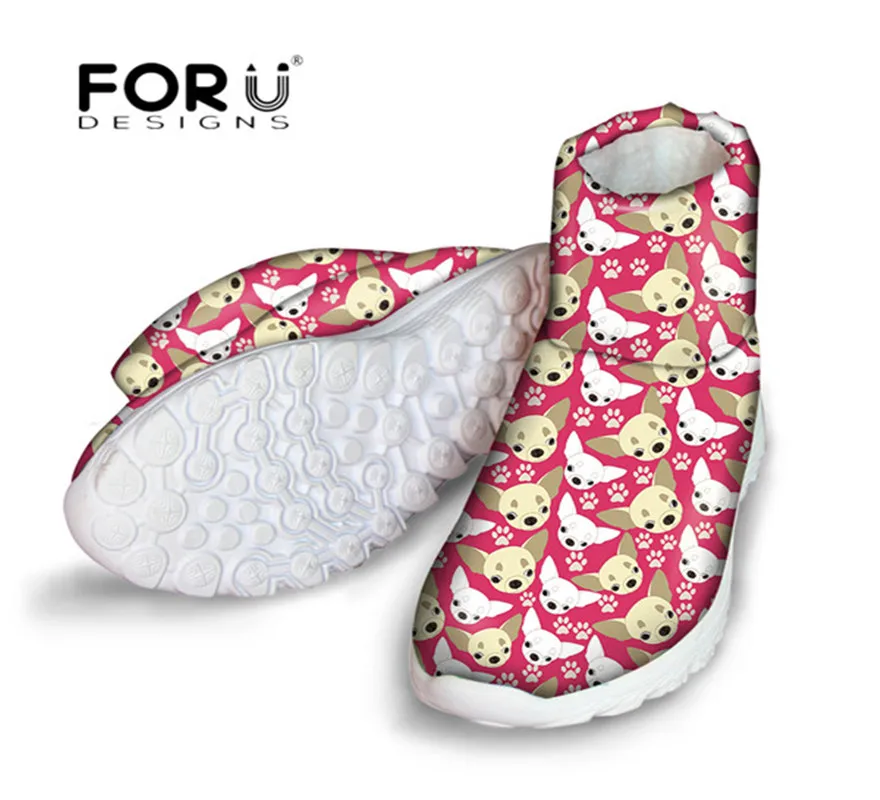 FORUDESIGNS/кавайные женские ботинки с принтом животных, чихуахуа; повседневные зимние теплые женские ботильоны; водонепроницаемые непромокаемые ботинки