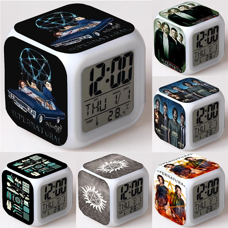 Supernatural Alarm Clock Dean Winchester Kids Toys Led Digital Cartoon Electronic Wake Up Light Table Reveil Wekker new digital alarm clock wooden silver skin clock sound control led desktop table bedside reloj despertador electronic watch