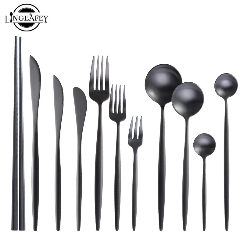Matte Black Cutlery Set Stainless Steel Flatware Set Kitchen Silverware