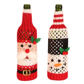 

Christmas Wine Bottle Cover Christmas Table Decorations For Home Knitting Wool Hollow Santa Claus Snowman Wine Bottle Cover