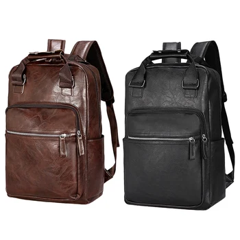 

Men Backpack PU Leather Bagpack Large Laptop Backpacks Male Casual Schoolbag for Teenagers Boys