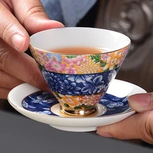 Хризантема чай украшения дома аксессуары чайная чашка набор чашка и блюдце набор и блюдца Цзиндэчжэнь tazas de ceramica creativas