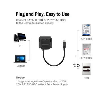

Type-C USB3.1 To SATA 22 Pin HDD Power Adapter Cable 2.5/3.5 Inch Hard Disk Drive SSD Converter Cables For CD DVD Device SP99