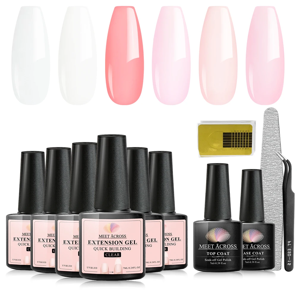 MEET ACROSS 7ML Quick Poly Nail Extension Gel Clear Pink Nail Tips Building Gel Jelly Acrylic
