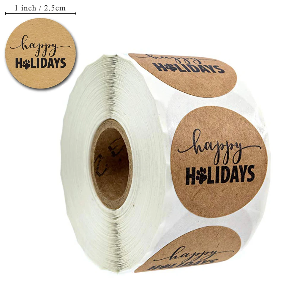 

Holidays Stickers Labels Stationery Tags Print Party Christmas 500pcs Material Shape Happy Per Roll 1 Inch Round Dog Paw Tags