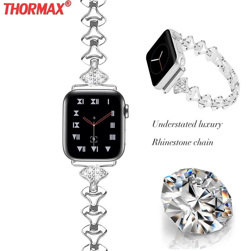 Браслет с бриллиантами apple watch Series 5 4 3 ремешок из нержавеющей стали 38 мм/40 мм/42 мм/44