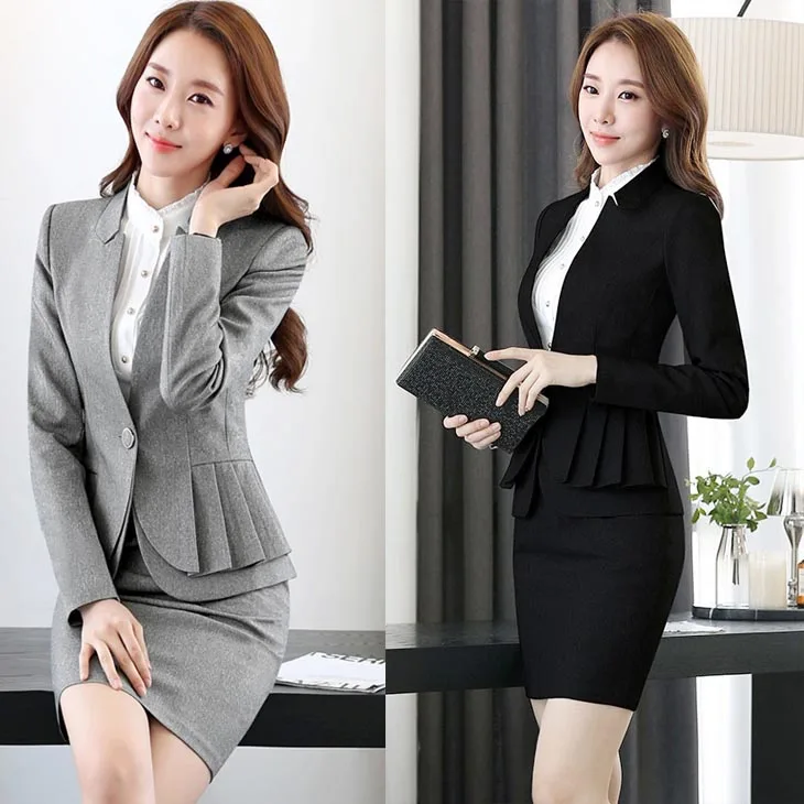 Autumn Winter Long-Sleeve Office Lady Blazer Set Woman Suits Lady Suit Office Pant Uniforms For Womens Suits Set 2 Pieces Skirt
