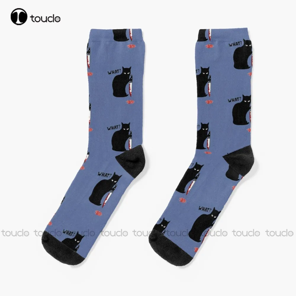 

Cat What Murderous Black Cat With Knife Halloween Gift Socks Brown Socks Christmas New Year Thanksgiving Day Gift Custom