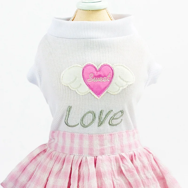 Милая одежда для домашних животных, щенок, клетчатая короткая юбка принцессы, топ с рисунком сердца, платья для собак, Ropa Perro Q1 - Цвет: Розовый