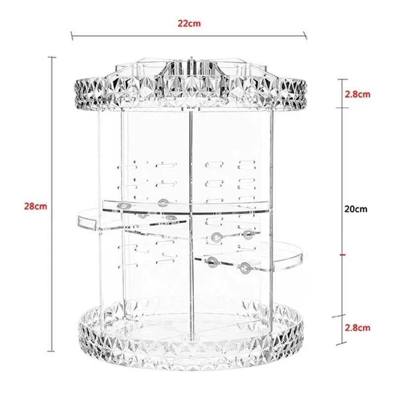360 Вращающийся акриловый косметический Органайзер для макияжа, съемный регулируемый держатель для макияжа