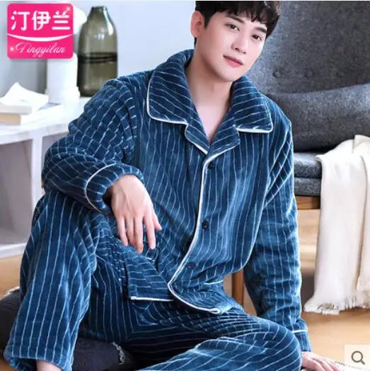 Fashion Brand Luxury Winter Pajamas Men Sleepwear Thick Warm Coral Fleece Mens Pajama Set Male Nightwear Leisure Home Clothing - Цвет: 029